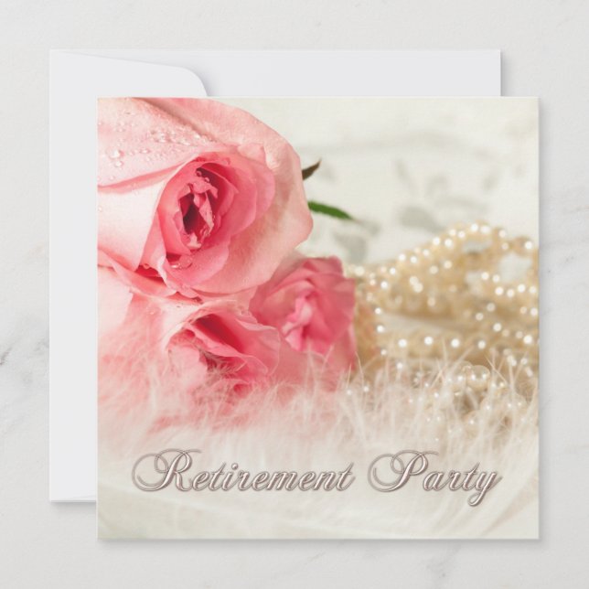 Retirement party invitation with roses and pearls (Front)