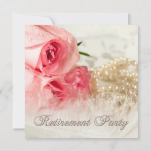 Retirement party invitation with roses and pearls