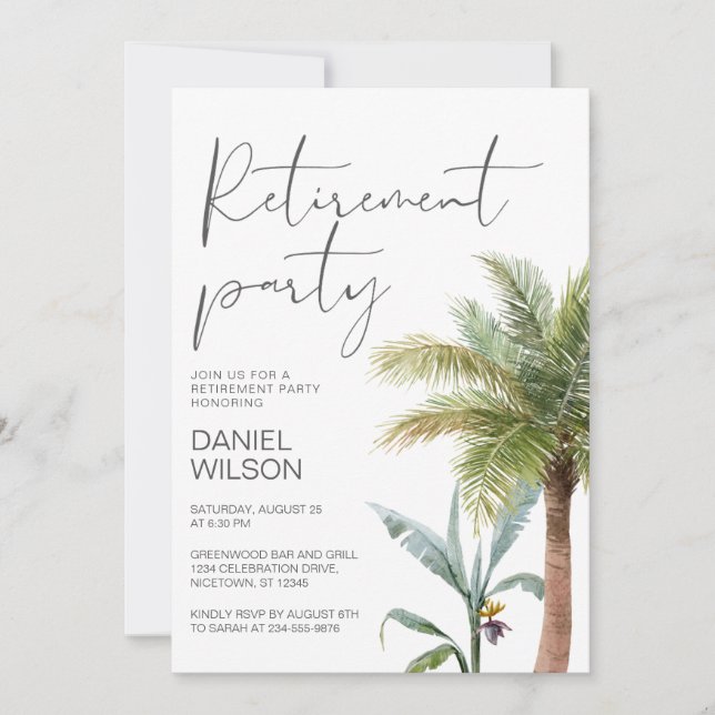 Retirement Party Invitations Green tropical (Front)