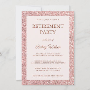 Retirement Party Invitations Rose Gold Glitter
