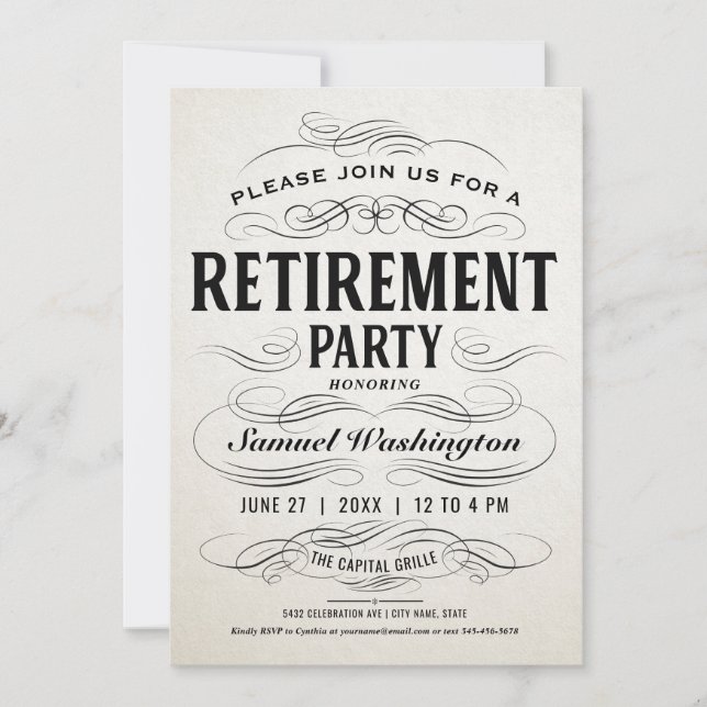 Retirement Party Invitations Vintage Scrollwork (Front)
