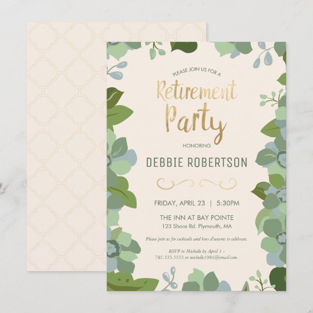 Retirement Party Invite, Elegant Floral Garden Invitation (Front/Back)