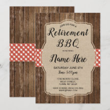 Retirement Party Invite Gingham BBQ Burlap Red