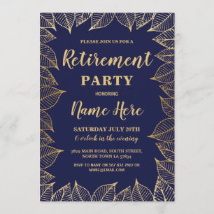 Retirement Party Invite Navy Gold Leaf Fall Autumn