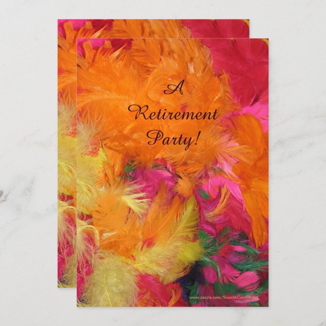 Retirement Party Invite, Orange, Pink Feathers Invitation (Front/Back)