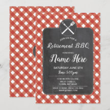 Retirement Party Invite Red Gingham BBQ Chalk