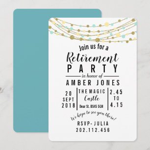 retirement Party Invite teal and gold glitter