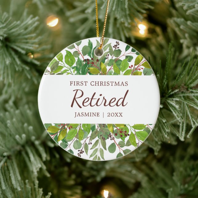 Retirement Party Keepsake Personalized Greenery Ceramic Ornament (Tree)