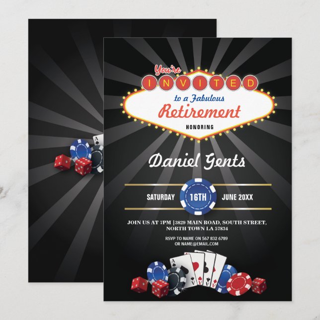 Retirement Party Las Vegas Casino Dice Invite (Front/Back)
