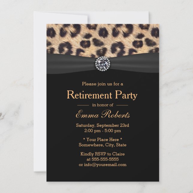 Retirement Party Luxury Diamond & Leopard Print Invitation (Front)