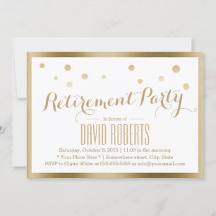 Retirement Party Modern Gold Framed Confetti Dots Invitation