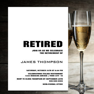 Retirement Party Modern Simple Black and White Invitation