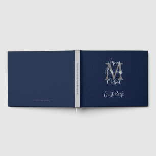 Retirement Party Monogram Blue Grey White Sign-In Guest Book