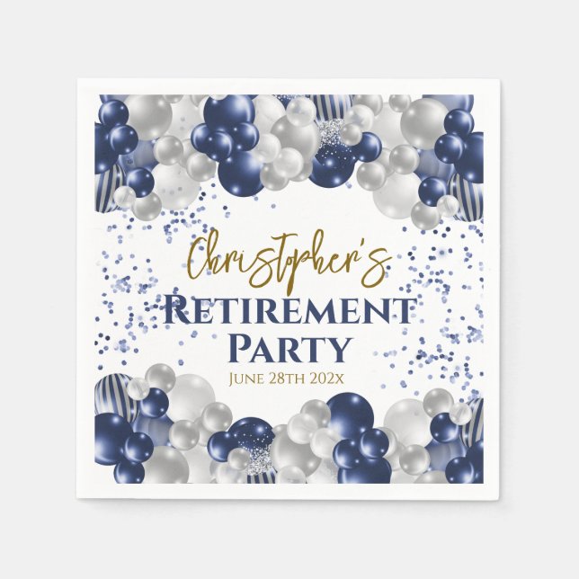 Retirement Party Navy Balloons Napkin (Front)
