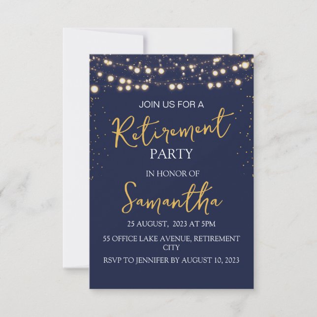 Retirement Party Navy Blue Modern Invitation (Front)