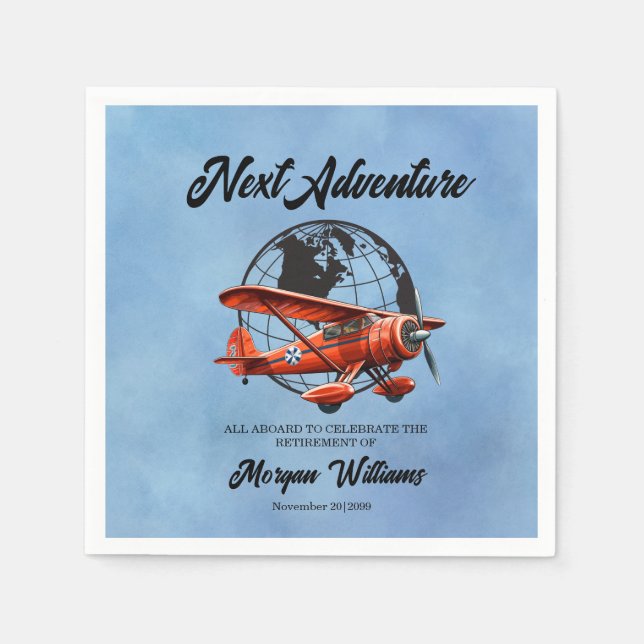 Retirement Party Next Adventure Travel Plane  Napkin (Front)