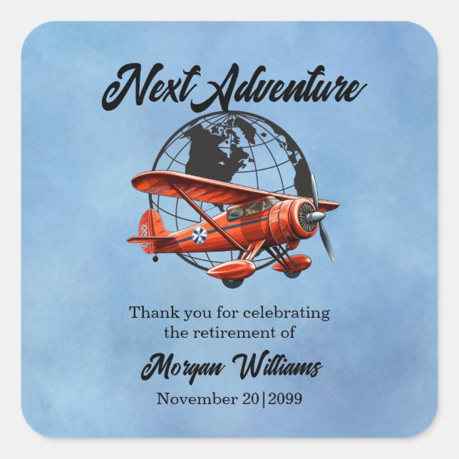 Retirement Party Next Adventure Travel Plane  Square Sticker (Front)