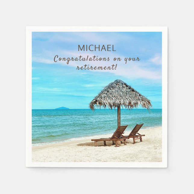 Retirement Party Personalized Tropical Beach Paper Napkin (Front)