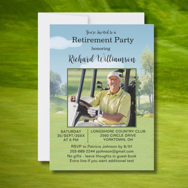 Retirement Party Photo Watercolor Golf Theme Invitation (Creator Uploaded)