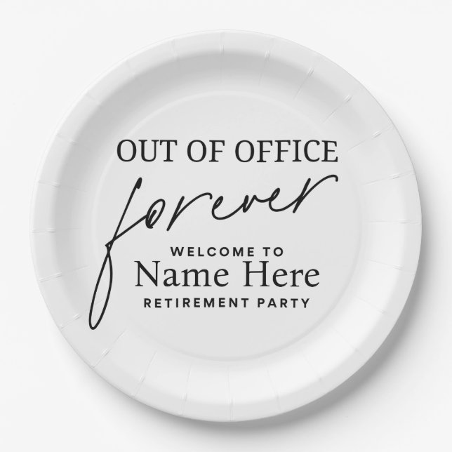 Retirement Party Plates | Out of Office Forever  (Front)