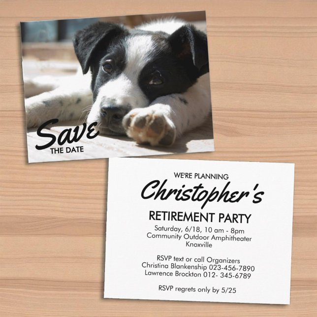 Retirement Party Replaceable Photo Save The Date Announcement Postcard (replaceable photo template retirement postcard front and back)