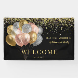 Retirement Party Rose Gold Silver Black Banner