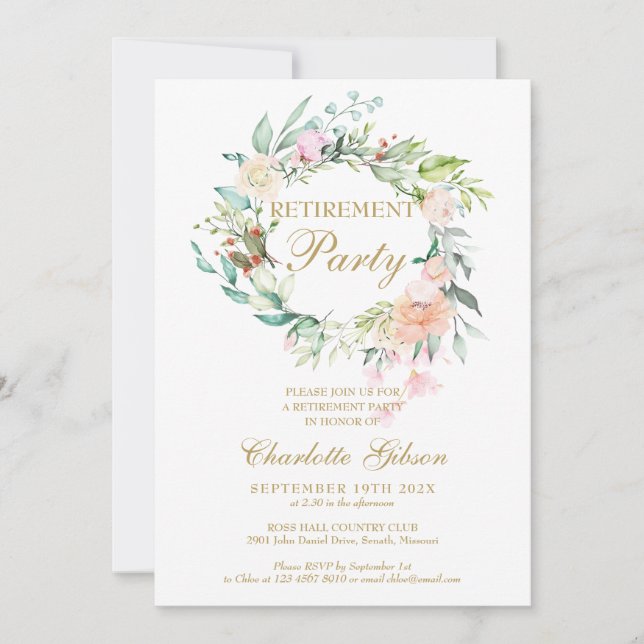 Retirement Party Roses Floral Garland Invitation (Front)