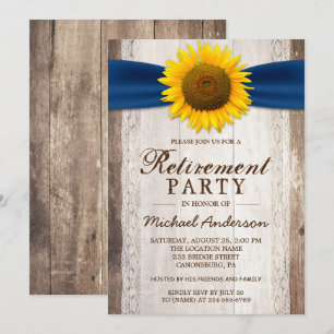 Retirement Party Rustic Barn Wood Sunflower Ribbon Invitation