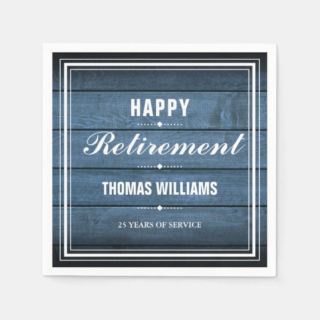 Retirement Party Rustic Blue Wood Panels Napkin (Front)