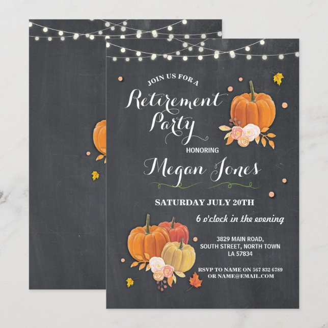 Retirement Party Rustic Chalk Fall Pumpkin Invite (Front/Back)
