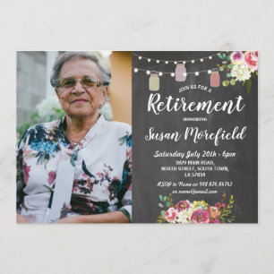 Retirement Party Rustic Jars Chalk Floral Photo Invitation
