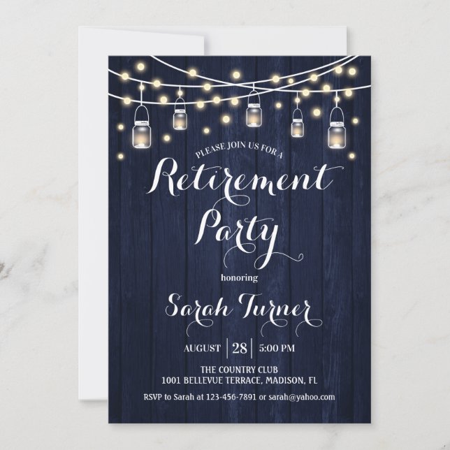 Retirement Party - Rustic Navy Wood Invitation (Front)