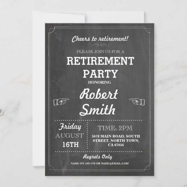 Retirement Party Rustic Retired Chalkboard Invite (Front)