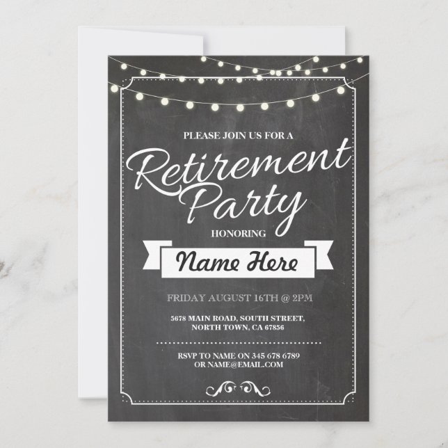 Retirement Party Rustic Retired Chalkboard Invite (Front)