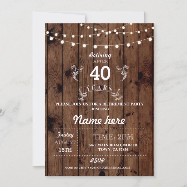 Retirement Party Rustic Retired Wood Cheers Invite (Front)