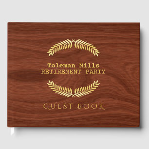Retirement Party Sign In Elegant Wood Grain Look Guest Book