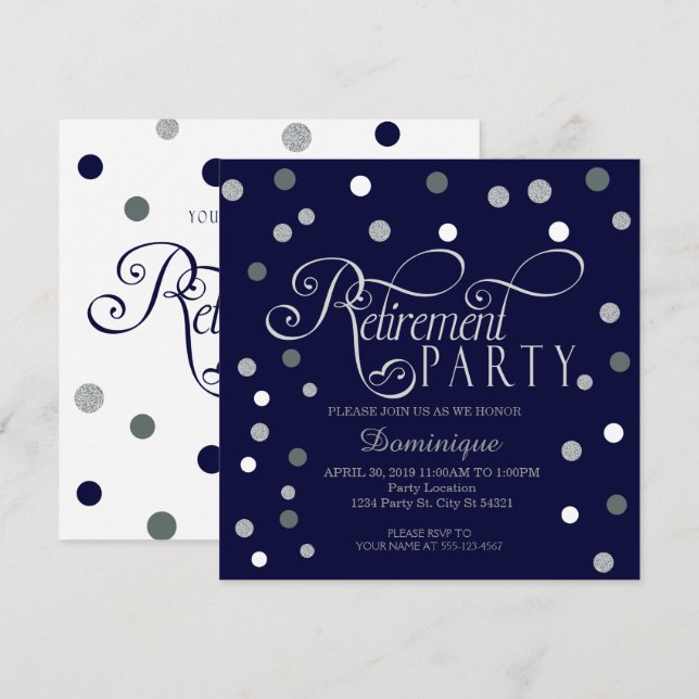 Retirement Party, Silver and Navy Invitations (Front/Back)