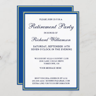 Retirement Party Simple Blue Gold Invitation