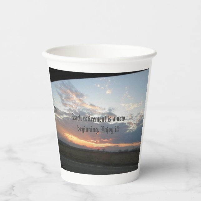 retirement party sunset new beginning paper cups (Front)
