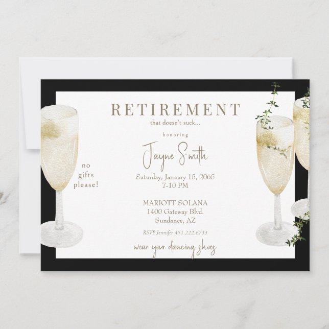 Retirement Party "that doesn't suck" Black Invitation (Front)