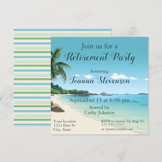 Retirement Party Tropical Beach Palm Trees Invitation (Front/Back)