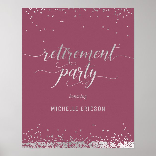 Retirement Party Value Poster Elegant Silver, Pink (Front)