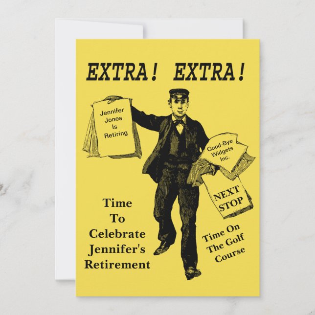 Retirement Party VIntage Newspaper Extra Extra Invitation (Front)