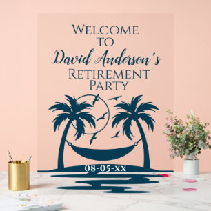Retirement Party Welcome Beach Palm Trees Acrylic Sign
