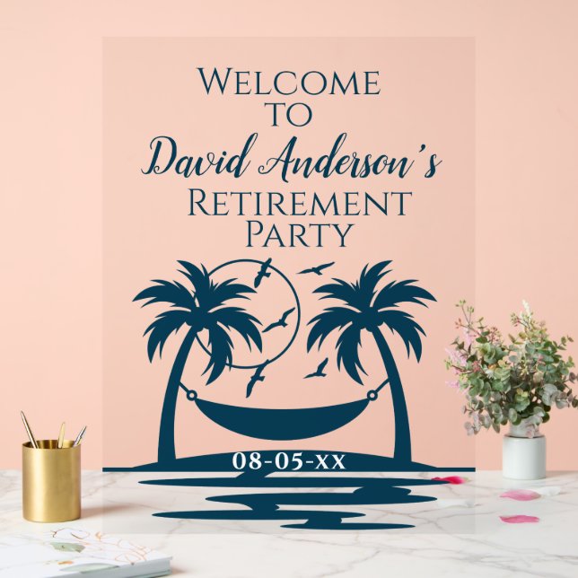 Retirement Party Welcome Beach Palm Trees Acrylic Sign (Wedding)
