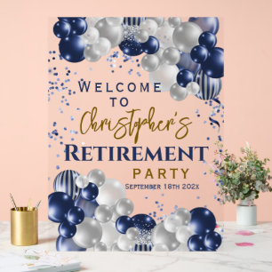 Retirement Party Welcome Blue Balloons Acrylic Sign