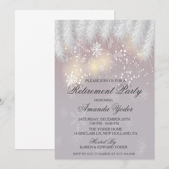 Retirement Party Winter Snowflake Invitation (Front/Back)