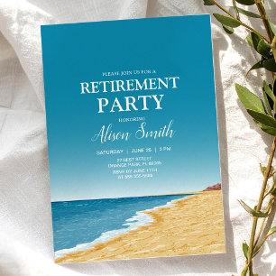 Retirement party with beach, sea and blue sky invitation