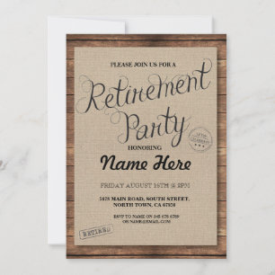 Retirement Party Wood Rustic Retire Invite Vintage