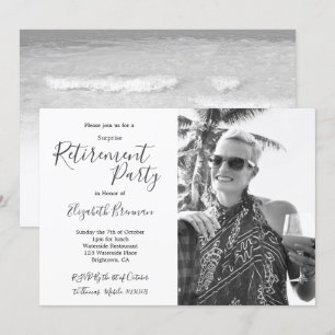 Retirement Photo Black and White Beach Modern Invitation